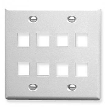 FACEPLATE, FLAT, 2-GANG, 8-PORT, WHITE